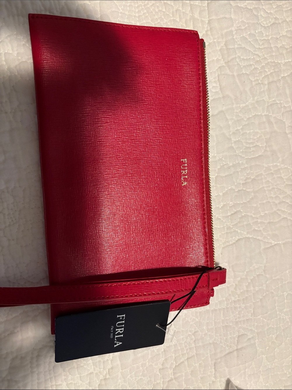 Furla Bright Red Saffiano Leather Wristlet Clutch